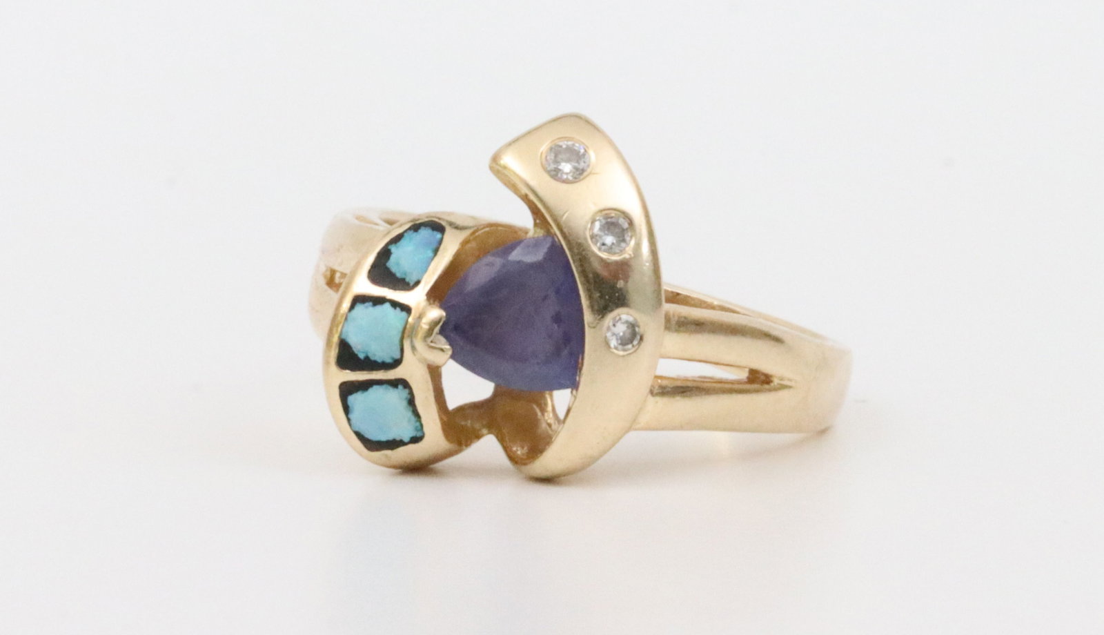 14K MULTI GEMSTONE BYPASS RING - 2