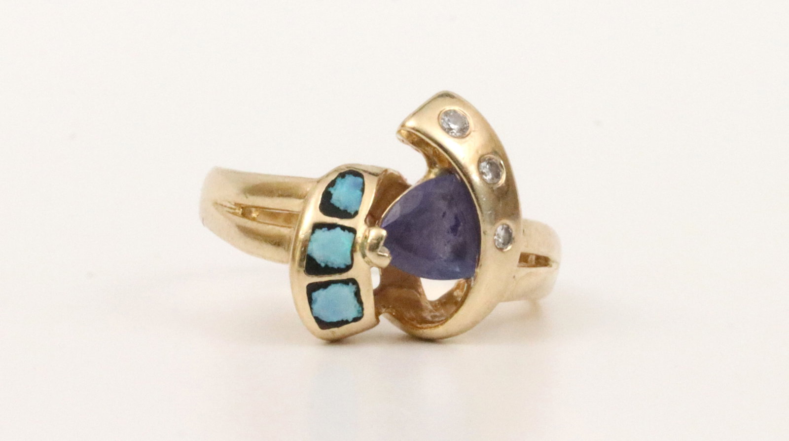 14K MULTI GEMSTONE BYPASS RING - 3