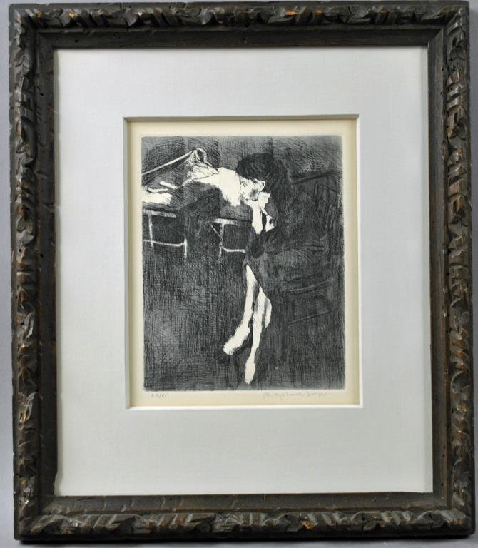 RAPHAEL SOYER (American, 1899-1987): Pensive Girl by the Cot, lithograph, signed and numbered 62/85, 9.5x7.5in.
