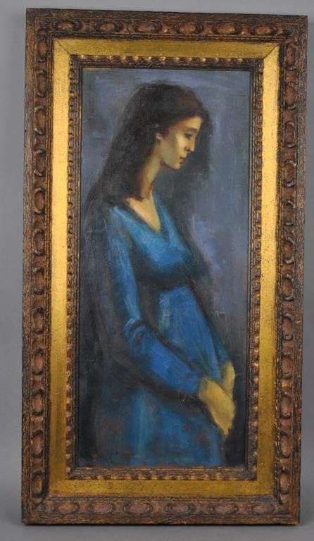 JAN DE RUTH (American / Czech., 1922-1991): Reverie, oil on canvas, signed lower left, titled verso, 30x13in.
