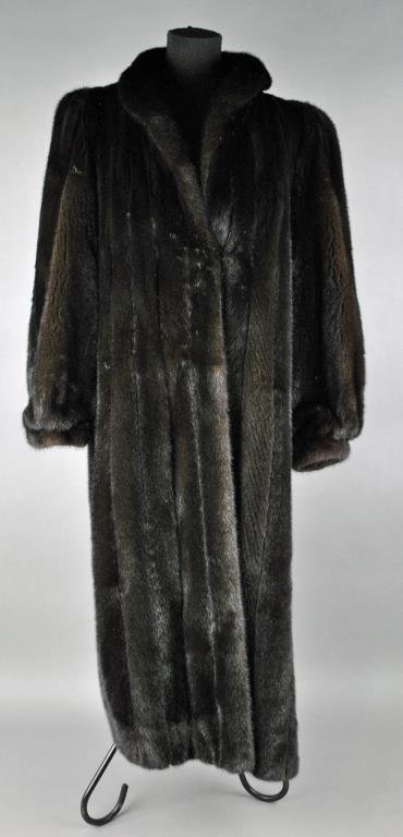 FULL-LENGTH BLACK MINK COAT: length 48in., width shoulder-to-shoulder 17in., interior of one sleeve with some lining separation