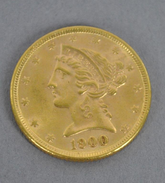1900 US LIBERTY HALF EAGLE $5 DOLLAR GOLD COIN