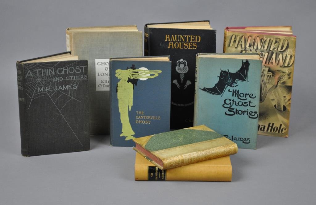 (8) TITLES ON GHOSTS: Ghosts of London, Elliot O’Donnell (1933), staining; Haunted Houses, C.G. Harper (no date), illustrated; Haunted England, Christina Hole (1941), illustrated; A Thin Ghost and Others, Montague Rhodes