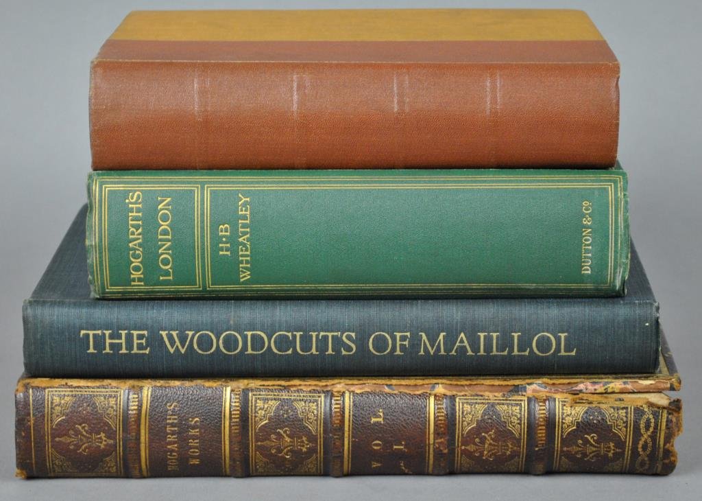 (4) BOOKS WITH PLATES & ILLUSTRATIONS: Copies vary in condition, mostly fair to good: The Works of William Hogarth, in a Series of One Hundred and Fifty Steel Engravings, By the First Artists; with Descriptions and a Comment on Their Moral