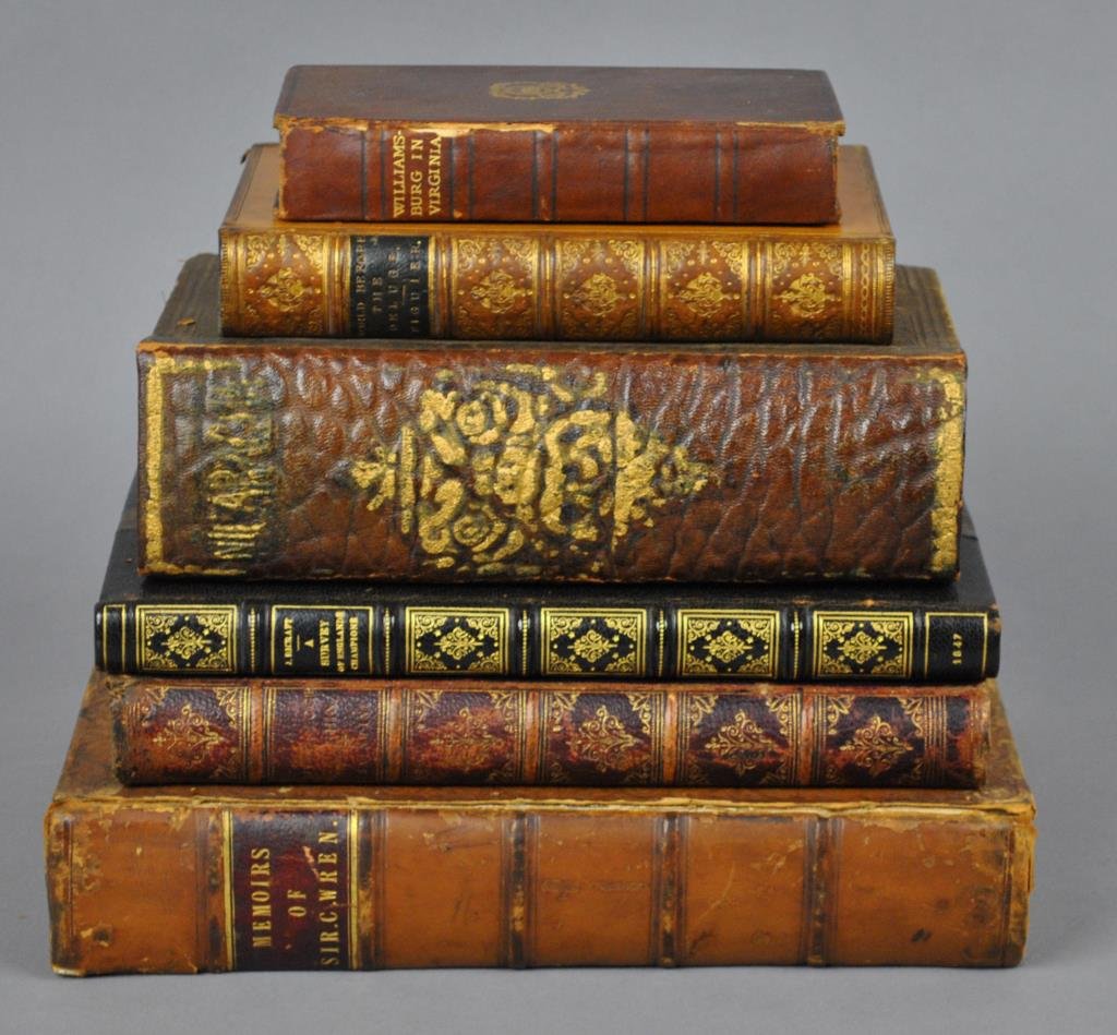 (6) BOOKS WITH PLATES & ILLUSTRATIONS: Copies vary in condition, mostly fair to good: Memoirs of the Life and Work of Sir Christopher Wren with a Brief View of the Progress of Architecture in England, James Elmes, 1823, 4to (front board an