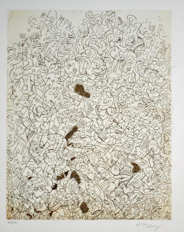 MARK TOBEY ETCHING - PSALTERY, 2ND FORM: 1979, pencil signed and numbered 54/150, 14x11in.