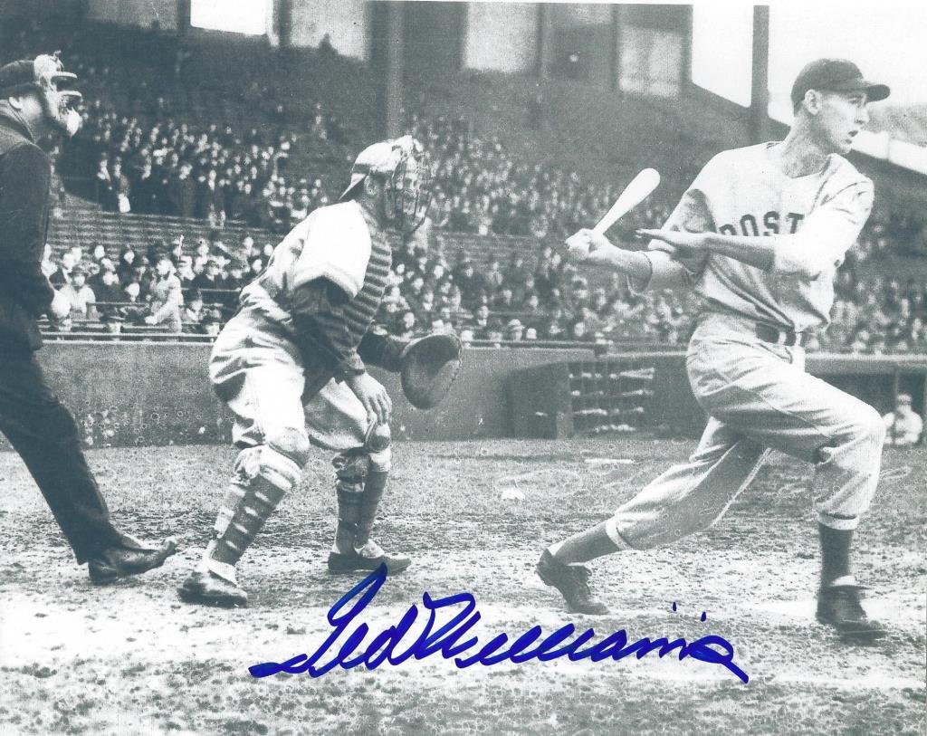 TED WILLIAMS SIGNED OFFSET PHOTO: bold blue marker signature on offset printed photograph, 8x10in., with COA