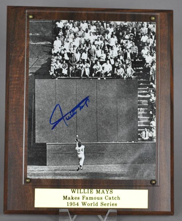 WILLIE MAYS AUTOGRAPHED PHOTO OF 'THE CATCH': offset photo, signed in black marker, 10x8in., one of two in the sale