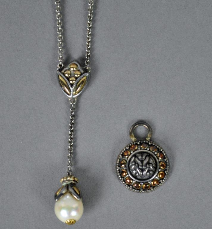 2-PIECE JOHN HARDY STERLING & 18K JEWELRY: including a necklace with pearl accents, 16in. (not including drop), and a small round-form pendant, .75in., signed and stamped 925 / 18K