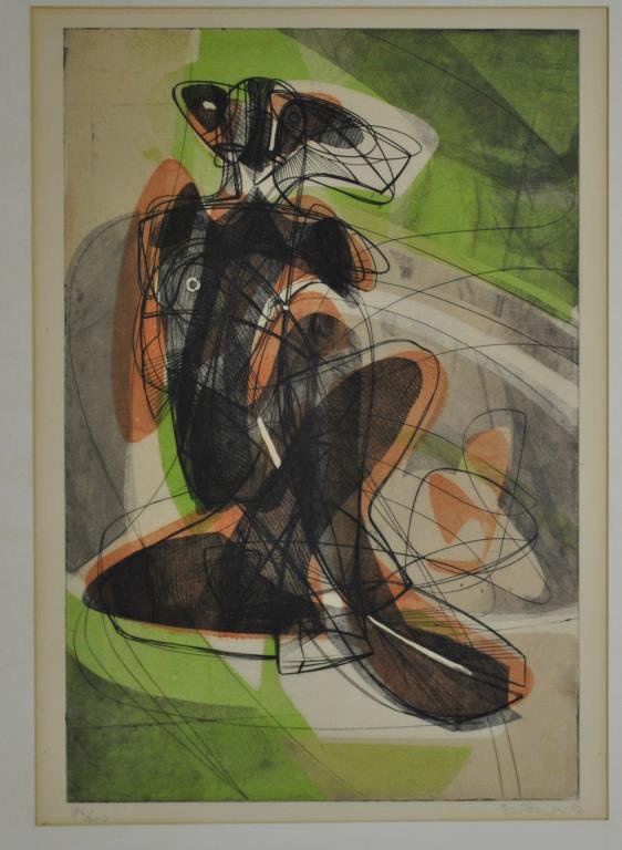 STANLEY WILLIAM HAYTER ETCHING - ABSTRACT FIGURE: in colors, 1952, pencil signed and dated, edition of 200, 18x11in.