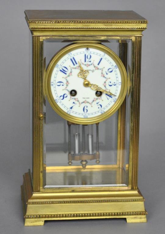 FRENCH TIFFANY & CO. CRYSTAL REGULATOR CLOCK: Japy Freres movement marked Made in France, Tiffany & Co., 12x7x6in., gilt wear and minor oxidation