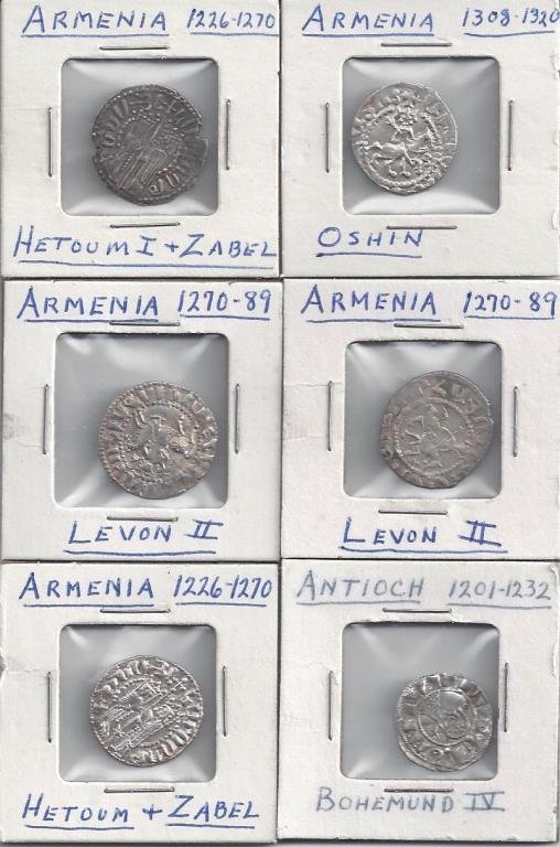 24-PRIMARILY CILICIAN ARMENIAN ANCIENT COINS: including silver trams and copper tanks from various reigns including Hetoum, Zabel, Levon I, II & III, Oshin, Gosdantin, and more, see photos for specifics