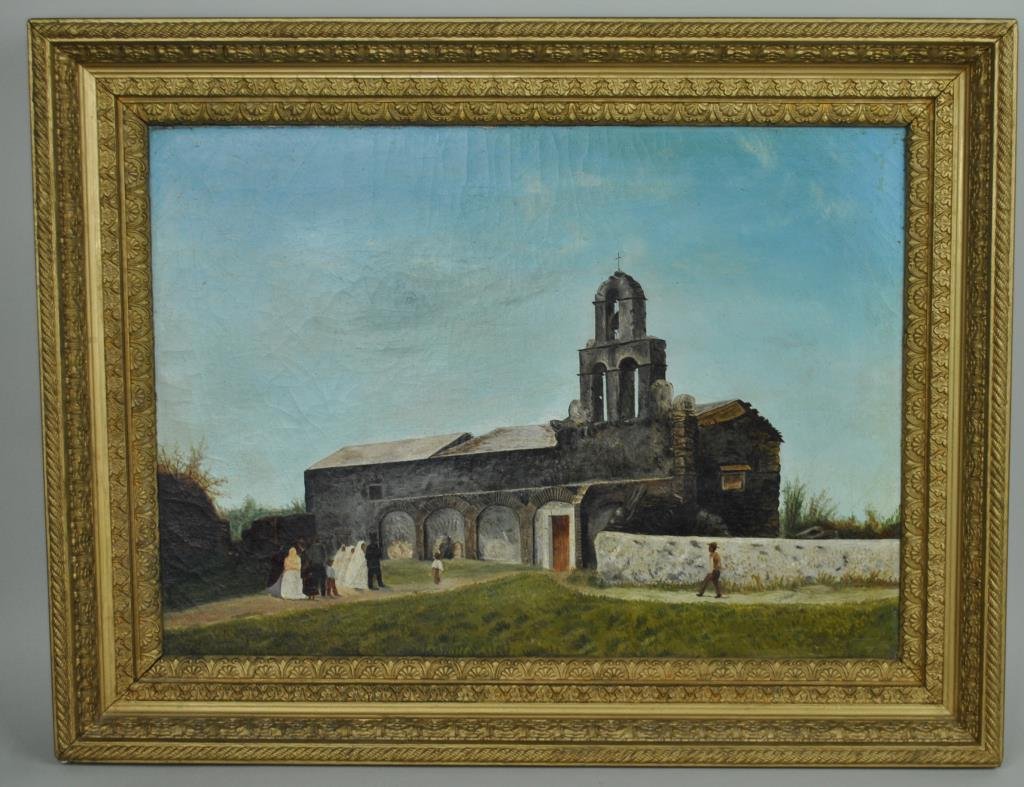 AFTER THEODORE GENTILZ (1819-1906): Wedding Party, early 20thC., oil on canvas, 17x24in., approx. 4x2in. area of repair and inpainting to upper left canvas, crazing