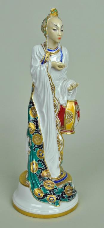 ROSENTHAL FIGURINE - TSCHAOKIUN: model #534, designed by Constantin Holzer-Defanti, 13.5in., very minor rough spot or glaze flaw to tip of headdress