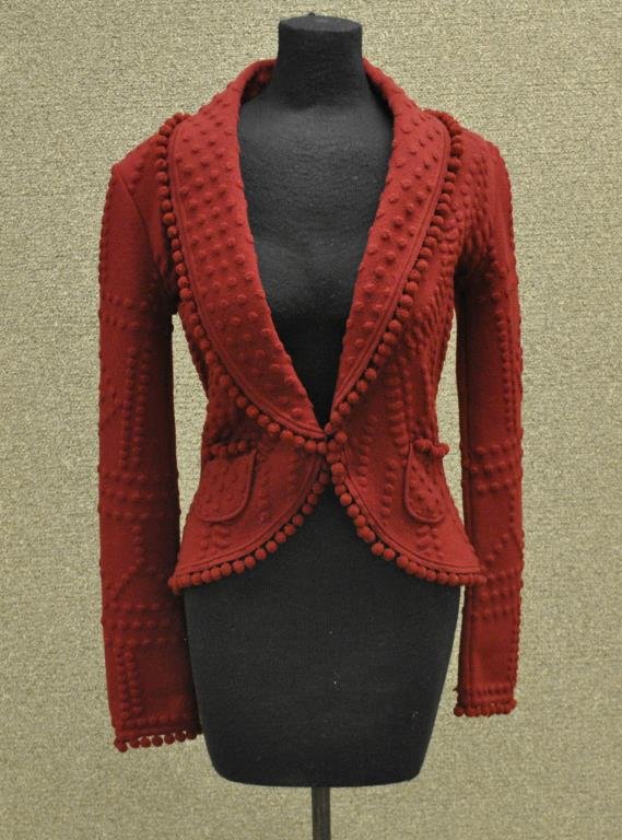 CHRISTIAN DIOR BOUTIQUE RED SWEATER / JACKET: with label of Christian Dior Boutique / Paris, and Bergdorf Goodman label, length 22in., sz. 10