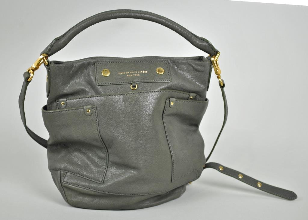 MARC BY MARC JACOBS LEATHER BAG: with removable shoulder strap, interior label reads '100% goat leather', with dust bag, 13x14in.