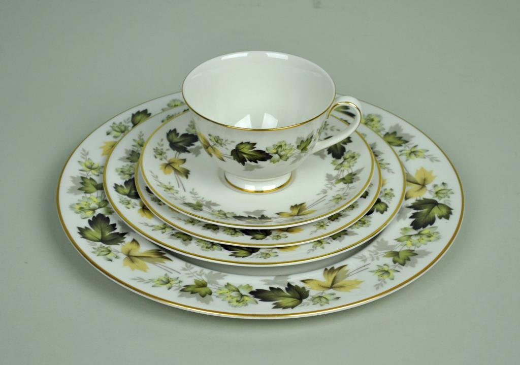 67-PIECE ROYAL DOULTON LARCHMONT CHINA SERVICE: including 12 each dinner plates, salad plates, bread & butter plates, cups, and saucers, service pieces include 2-13” oval platters, 9” open vegetable, creamer, covered sugar, gravy boat and under