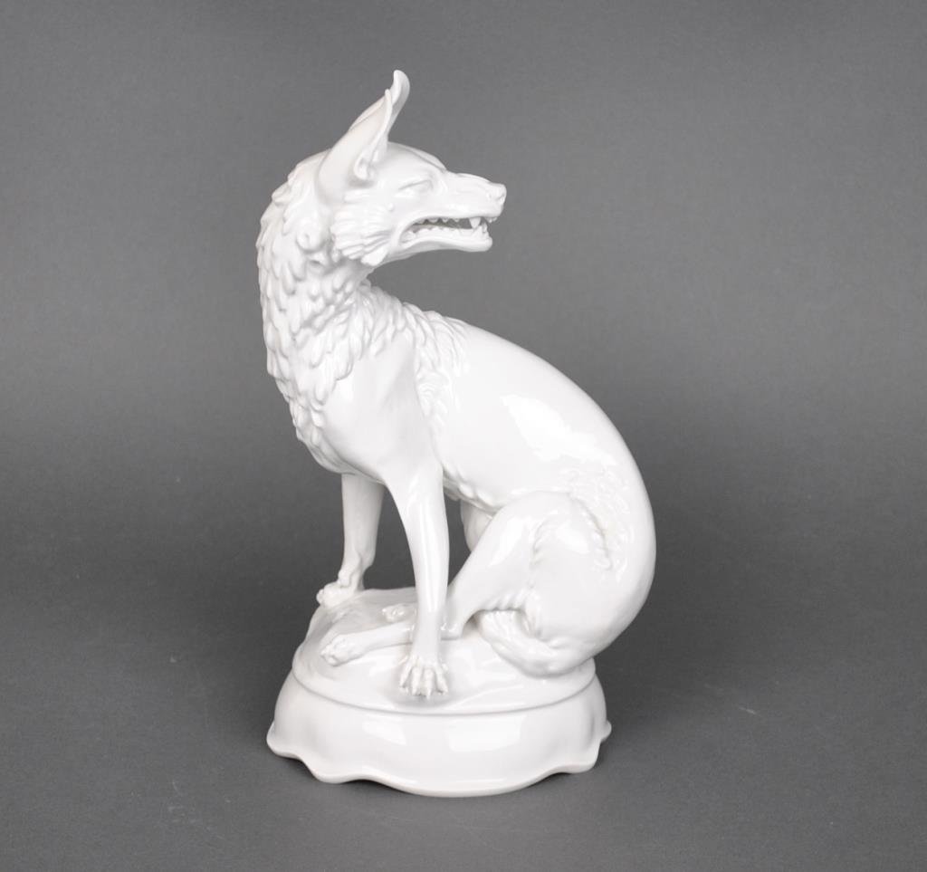 MEISSEN PORCELAIN BLANC DE CHINE WOLF: #14/25, blue crossed swords mark, 11in.