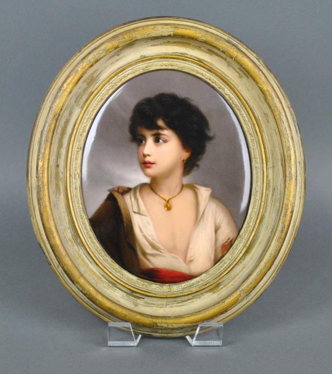 KPM PORCELAIN PLAQUE - NEAPOLITAN GYPSY: 19thC., marks include KPM with scepter and F 5, plaque 10.75x8.75in.