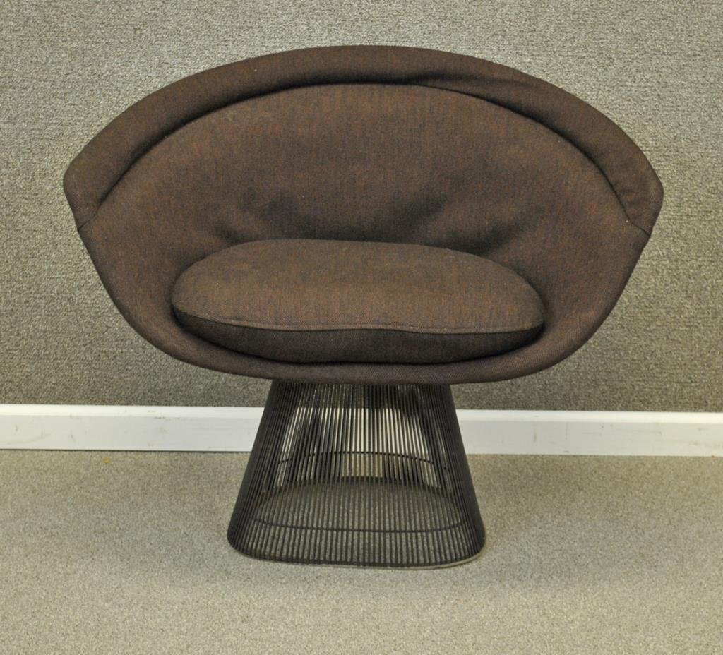 PLATNER KNOLL MODERN LOUNGE CHAIR: with Knoll International sticker label, and Knoll International, Inc. paper tag dated October 1971, 30x36in., upholstery hardened, losses to plastic along base