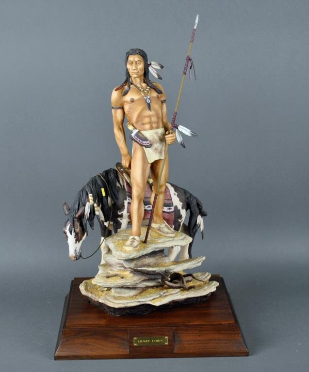 BRONN FIGURAL GROUP – CRAZY HORSE: limited edition #6 of 25, COA, Bronn hallmark, detached base, spear unglued from base but undamaged and present, 27x16x12in., overall 30in.