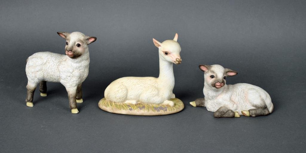 (3) KAZMAR ANIMALS: including Juv. Llama #51, Lamb #45, and Seated Lamb #45, tallest 6in.
