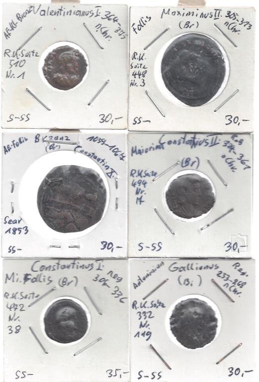 ESTATE COLLECTION (48) ANCIENT BRONZE COINS: primarily Greek and Byzantine, each mounted and described in a cardboard coin holder, descriptions are believed to be accurate but not guaranteed, see scans for content details