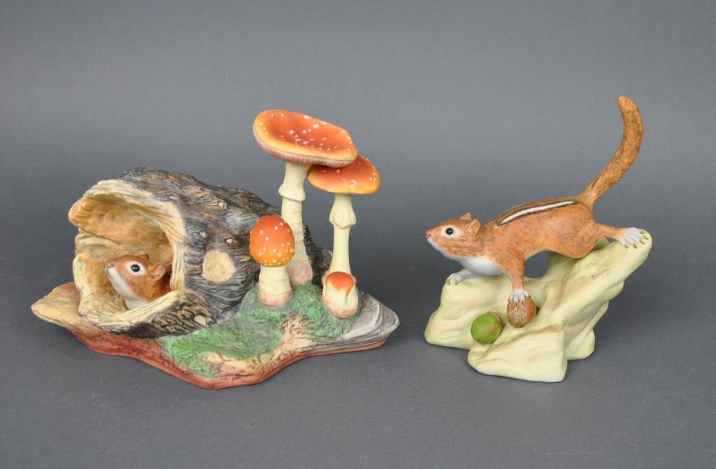 (2) BURGUES CHIPMUNKS: limited editions, including Chipmunk with Fly Amanita 6.5x9in., and Chipmunk, 7x5in., Burgues hallmarks