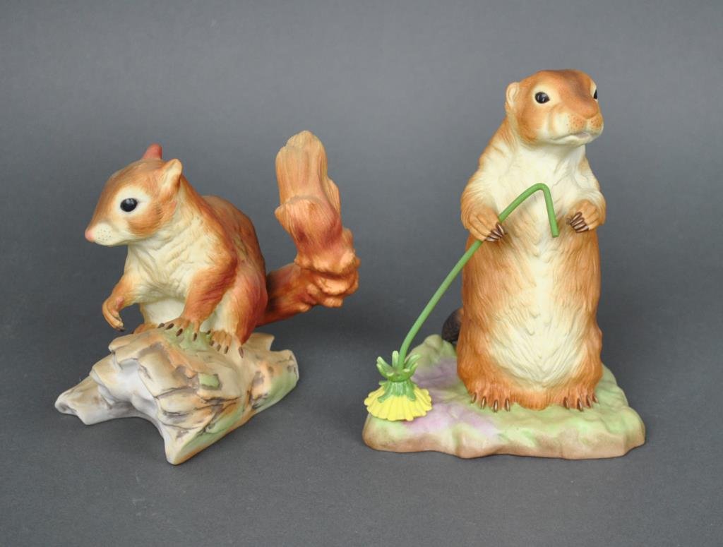 (2) BURGUES ANIMALS: including Blacktailed Prairie Dog, and Red Squirrel, Burgues hallmarks, tallest 7in.