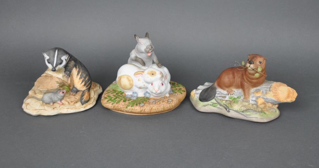 (3) KAZMAR ANIMALS: including Netherland Rabbits #39, Beaver Kitten #19, and American Badger Cub #30, tallest 6.5in.