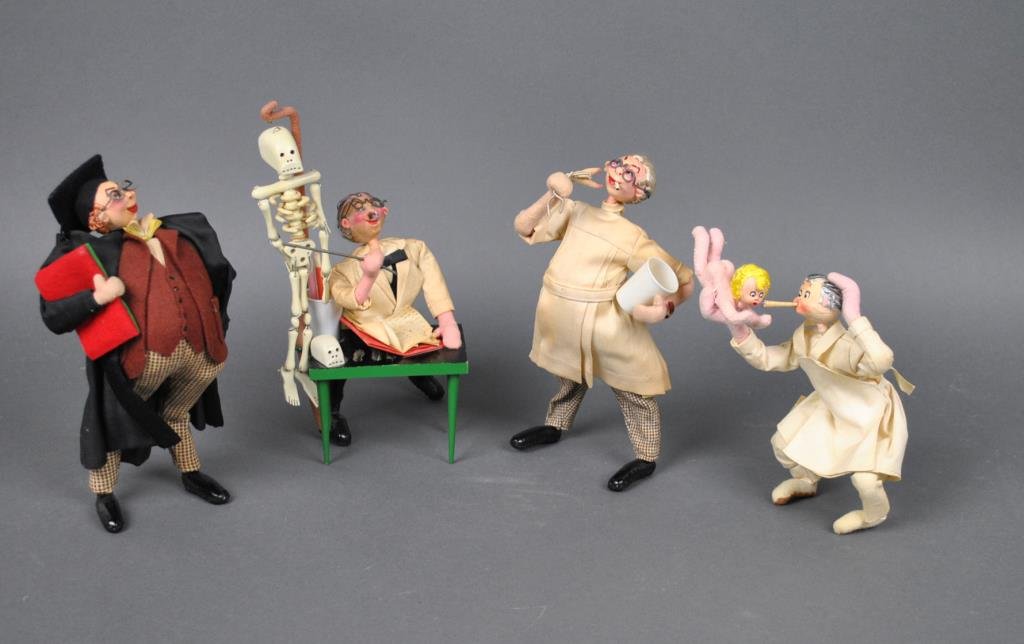 (4) VINTAGE CLOTH CARICATURE DOLLS: including Nistis, Made in Spain, and 2 unsigned, tallest 10in.