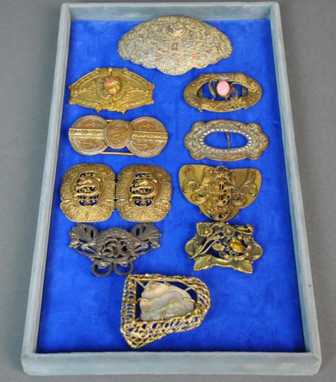 (10) VINTAGE METAL BELT & SASH BUCKLES: including an Indonesian wedding buckle, 4.25in.