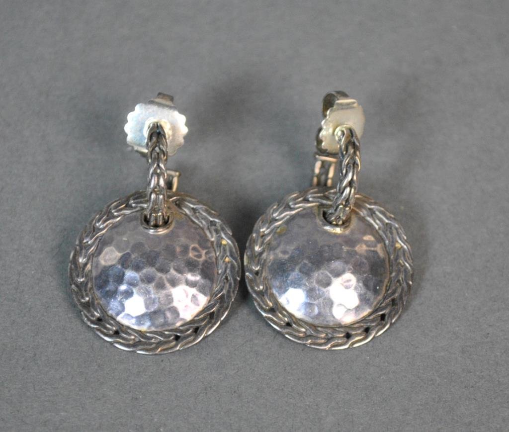 JOHN HARDY STERLING PIERCED EARRINGS: marked with JH logo and 925, 1.25in.