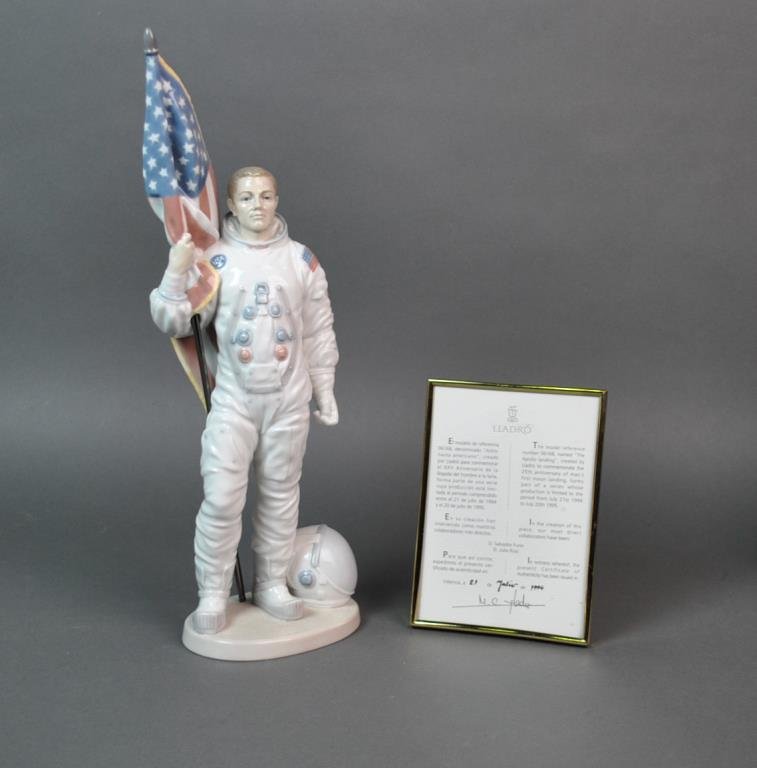 LLADRO FIGURINE - THE APOLLO LANDING: #6168, base marked "One Giant Leap For Mankind / 25th Anniversary", with certificate, 16.5in.