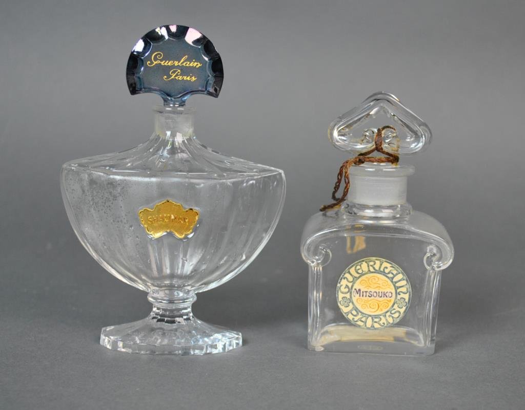 (2) GUERLAIN FRENCH PERFUME BOTTLES BY BACCARAT: including Mitsouko, 4.75in., and Shalimar, 6in.