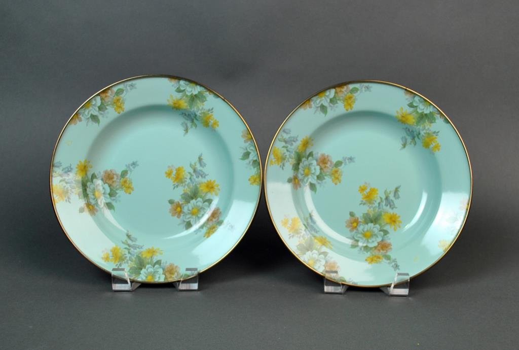 (2) MACKENZIE-CHILDS ENAMELWARE BOWLS: 9in.