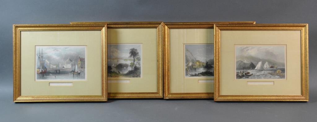 (4) AMERICAN SCENERY HAND COLORED ENGRAVINGS: c.1840, three by William Henry Bartlett including ‘Faneuil Hall From the Water’ (Boston), ‘Light House Near Caldwell’s Landing (Hudson River)’, and ‘East Port and Passamaquoddy Bay’ (Mai