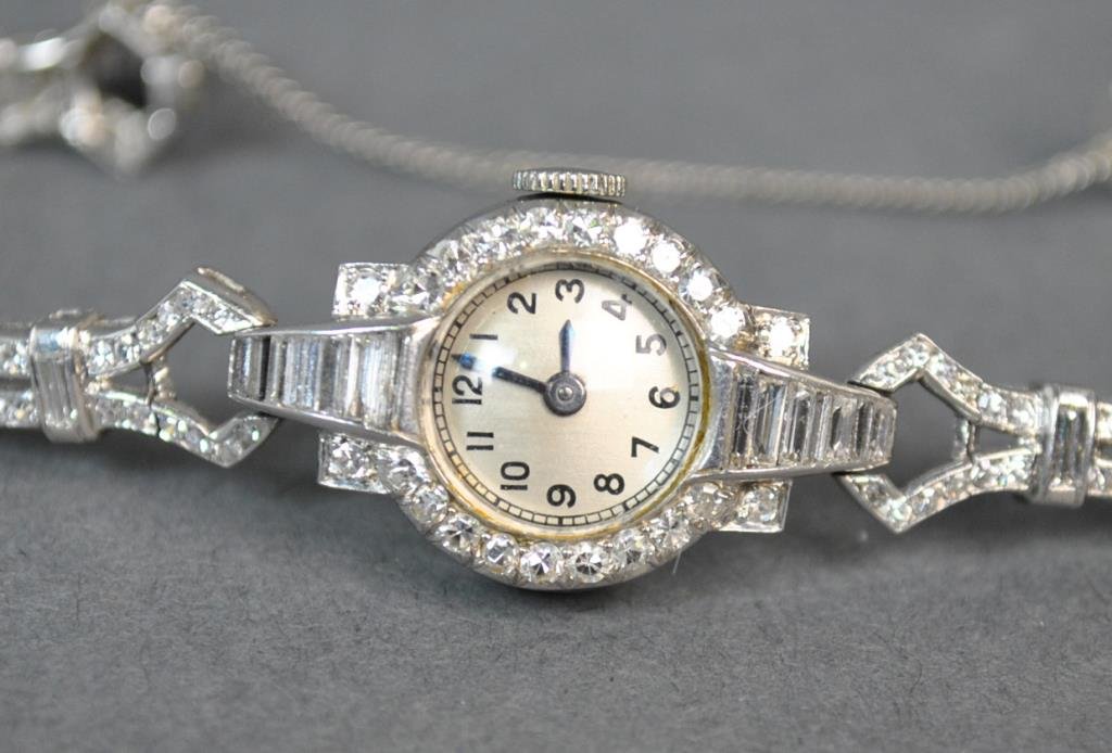 LADIES SWISS PLATINUM & DIAMOND BRACELET WATCH