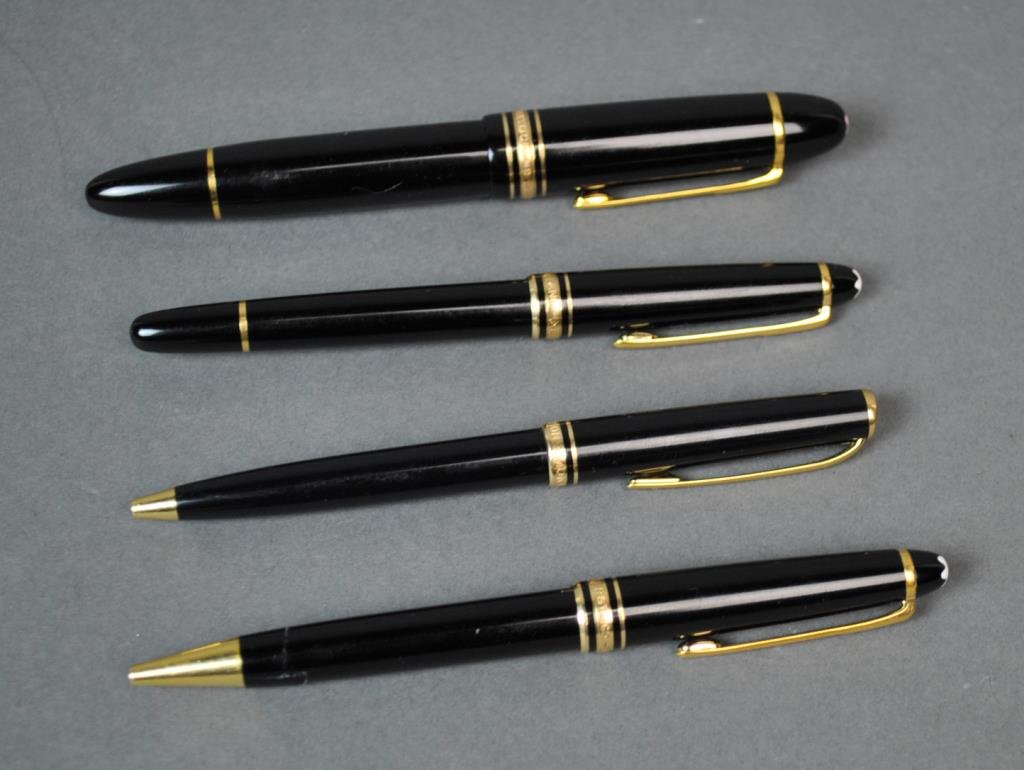 (4) MONTBLANC WRITING IMPLEMENTS: comprising 3 Meisterstuck models including a fountain pen No.149 with 14K nib, a roller pen, and a mechanical pencil (no refill, no lead), and a Generation roller pen