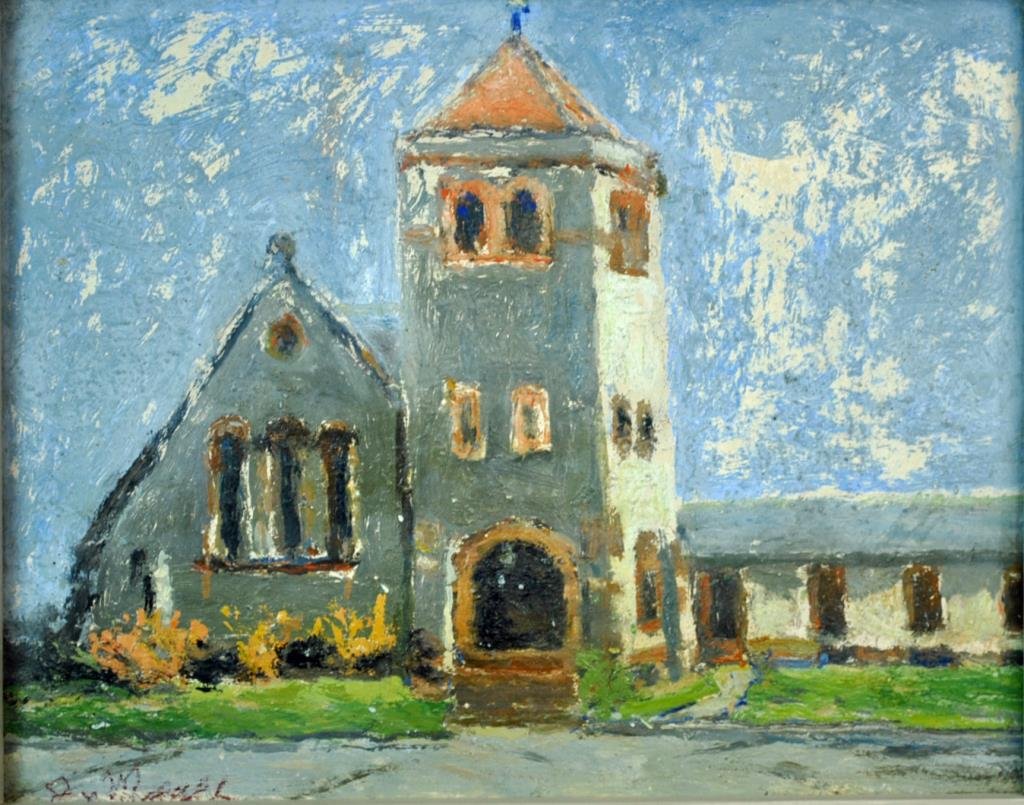 ERNEST FREDERICK MEYER (New York, 1863-1952): a church building, oil on board, signed 'Er. Meyer' at bottom left, purportedly purchased directly from artist's estate sale, 14.5x18.5in.