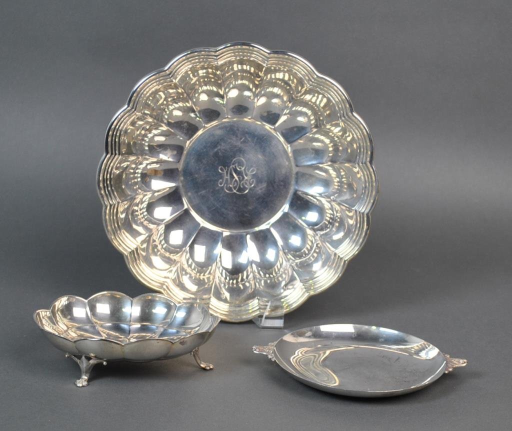 (3) STERLING TABLEWARES: including a Gorham scalloped bowl,a Watson 'Exemplar' footed dish, and a Durham bon bon dish, largest 9.5in., 23.6ozt.