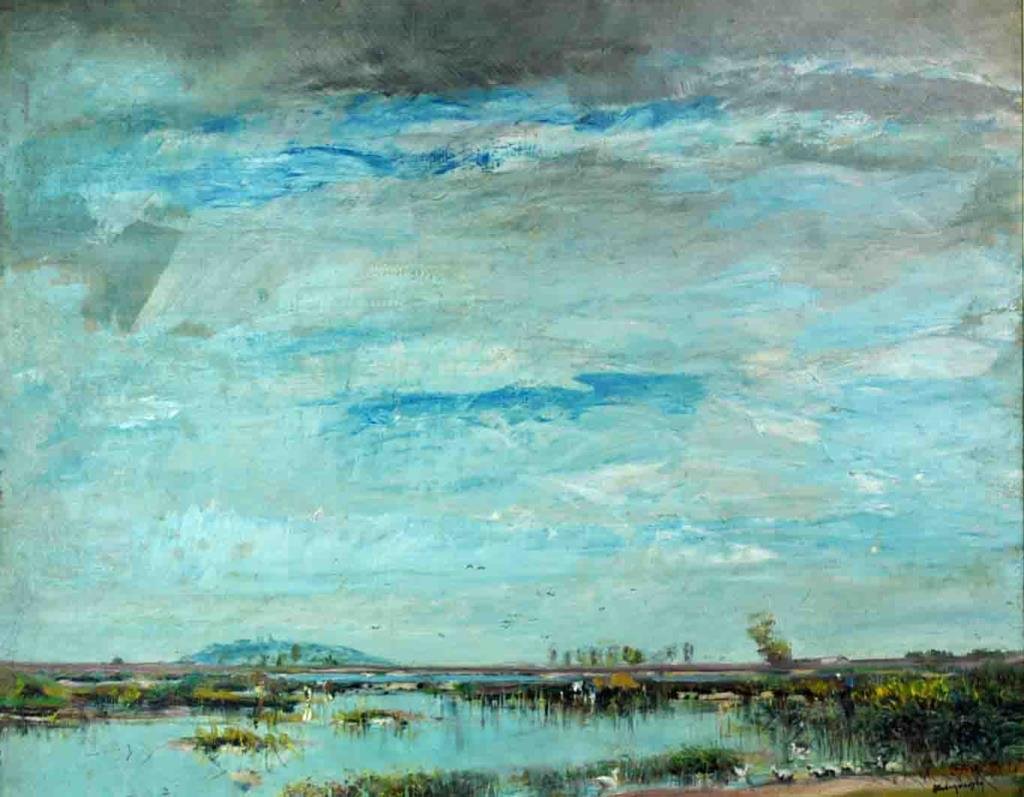 LASZLO MEDNYANSZKY (Hungarian, 1852-1919): a view across the marsh, oil on canvas, signed 'Mednyanszky' (lower right), 31.5x39.5in., overall framed 36x44in. Provenance: Estate of Susan Hahn, Queens, New York. Condition: UV light reveals modera