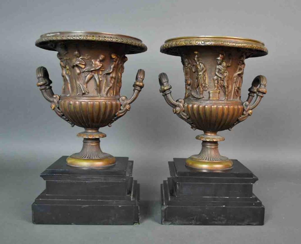 PAIR FRENCH BRONZE & SLATE GARNITURE URNS (1 of 5)
