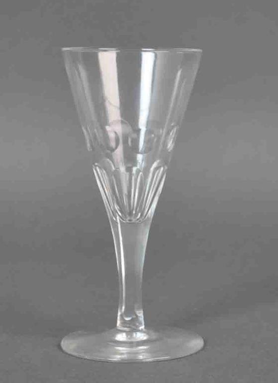 SET (12) DORFLINGER CRYSTAL COCKTAIL STEMS: cut panel and dot decoration, faceted stem, 4.5in.