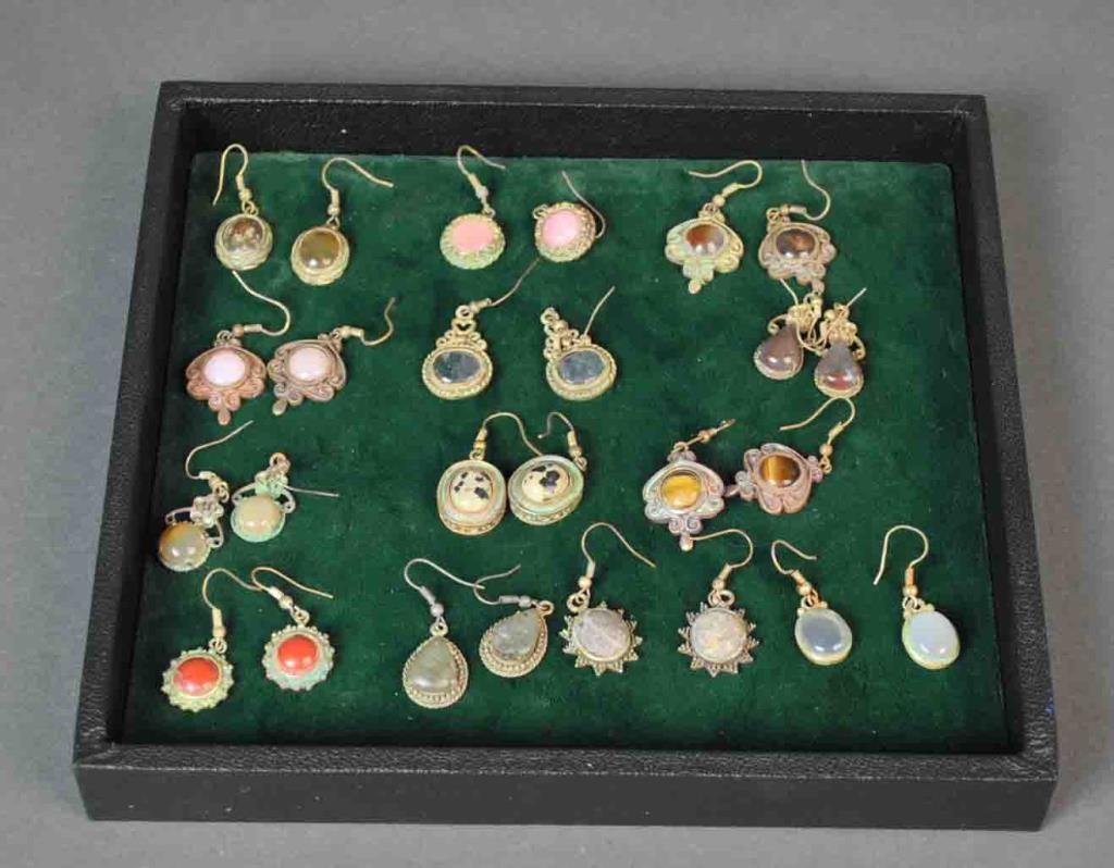 (13) PAIRS CONTEMPORARY HARDSTONE PIERCED EARRINGS (1 of 1)