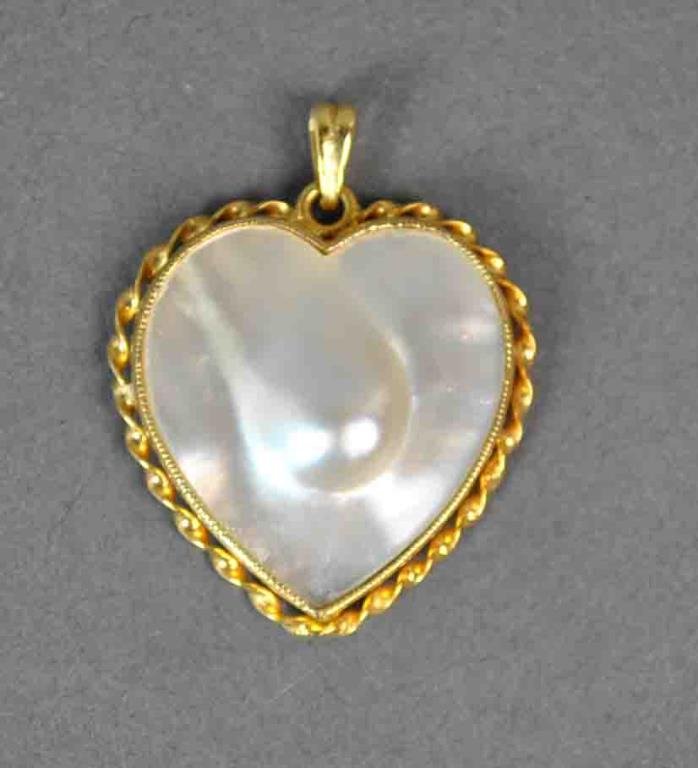 10K GOLD-FRAMED BLISTER PEARL HEART PENDANT (1 of 2)