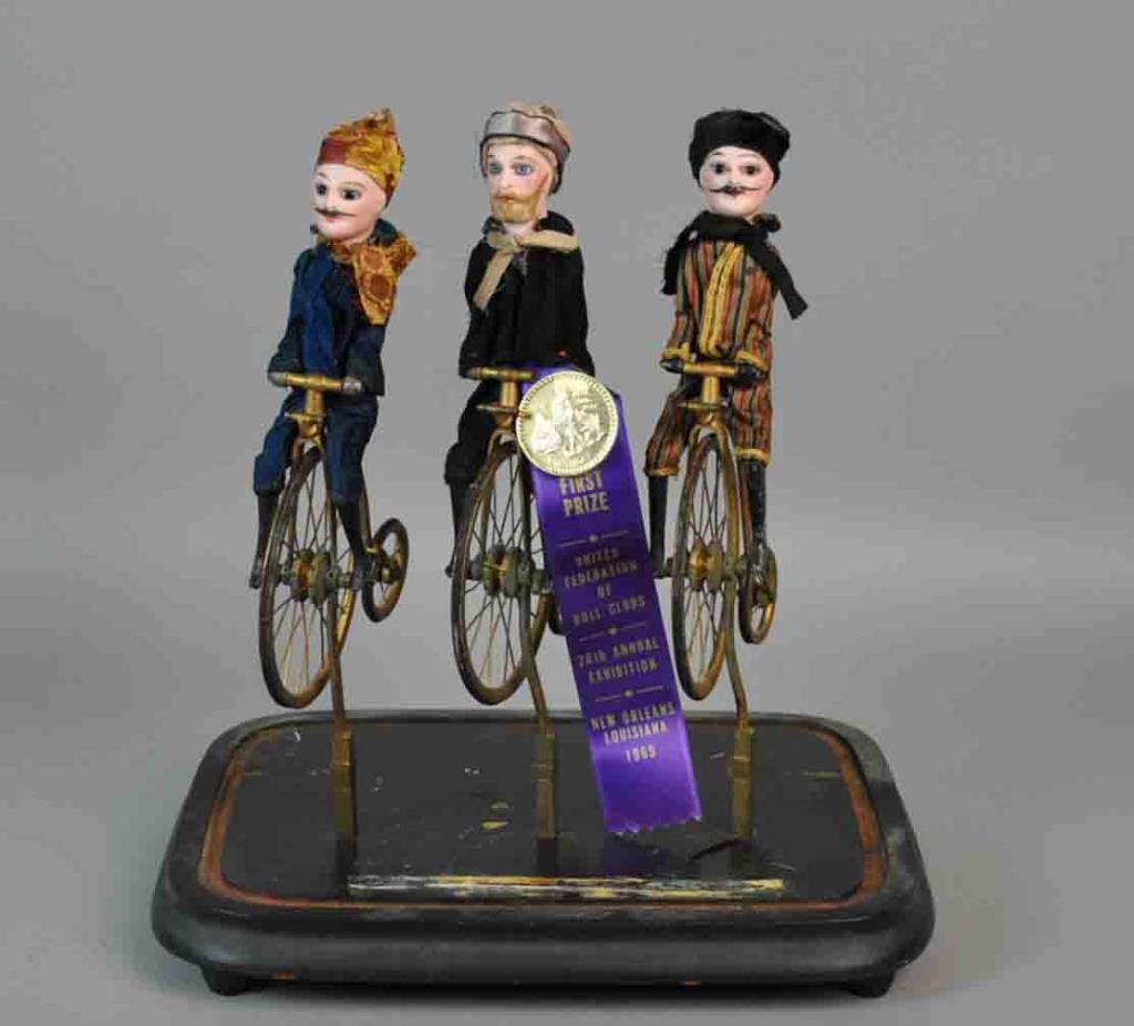 (3) FRENCH BISQUE & WOOD CYCLISTS (1 of 6)