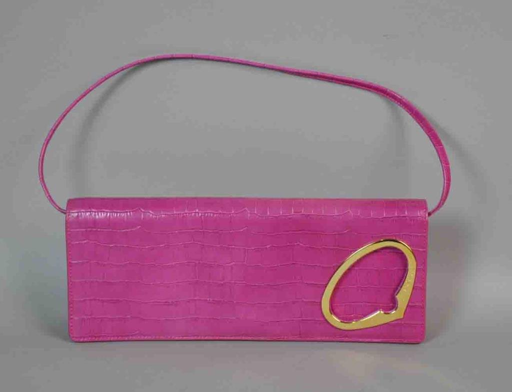 CHARRIOL PINK LEATHER BAG: with optional shoulder strap, 5x12.5in.