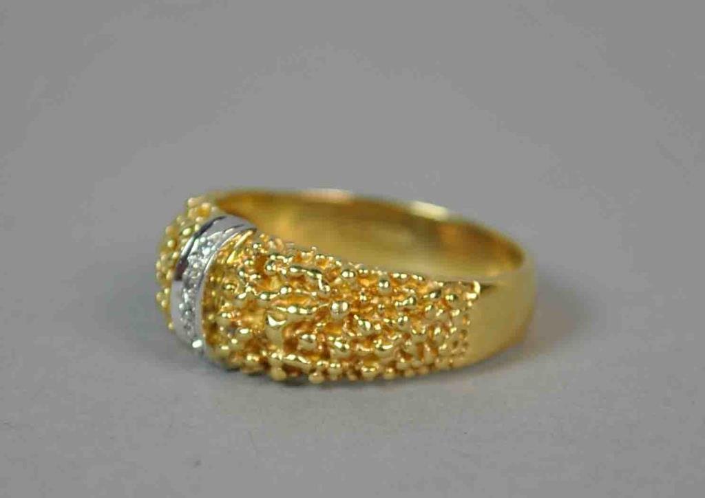 HAND MADE GOLD TEXTURED & DIAMOND RING (1 of 2)