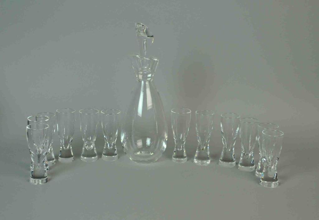 STEUBEN LIQUEUR DECANTER AND (12) CORDIALS (1 of 3)